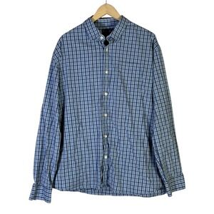 Grayers Mens XXL Blue White Plaid Long Sleeve Stretch Button Down Shirt